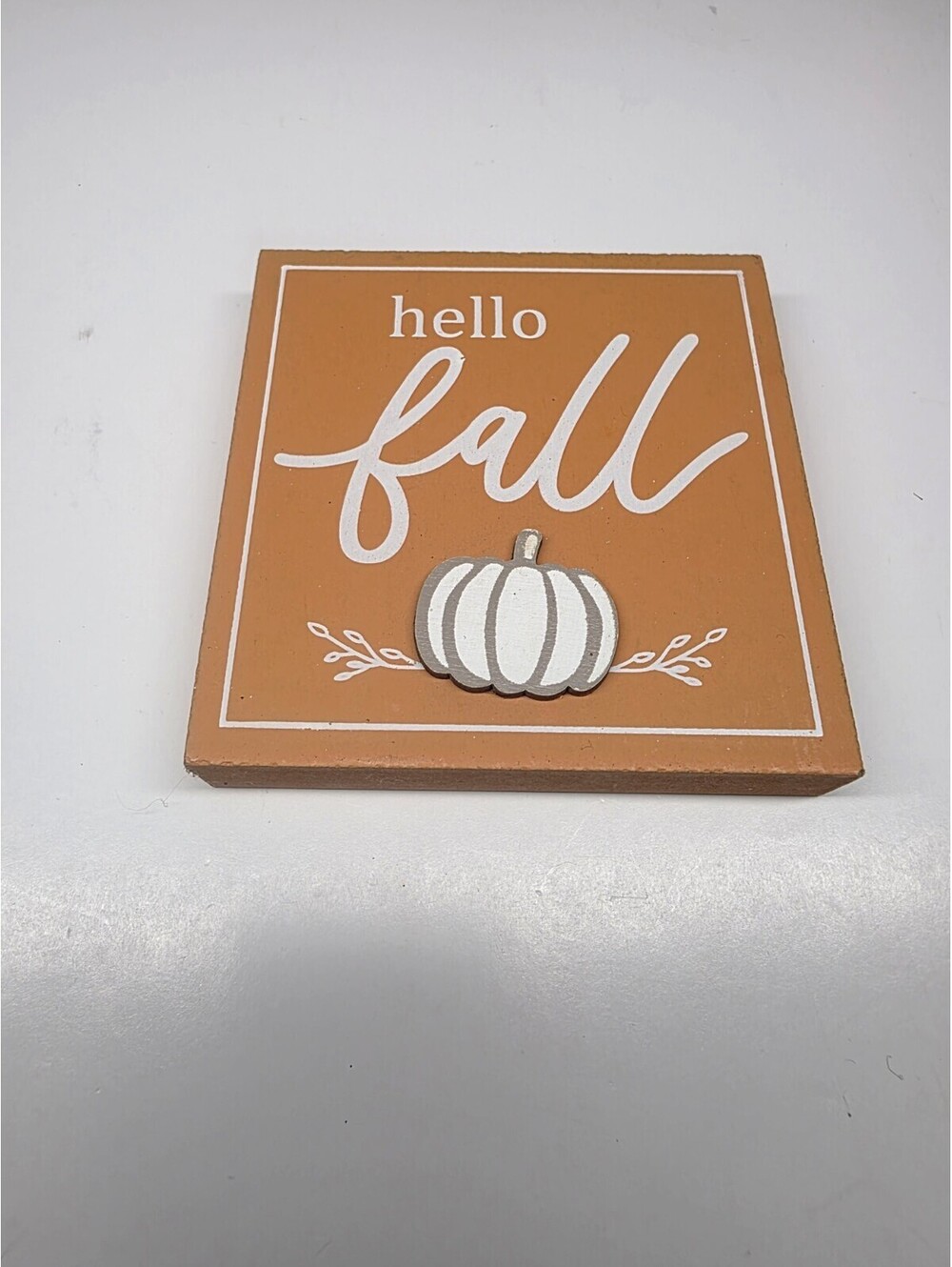 ~New* "Hello Fall" Pumpkin Wood Block Sign Table Decor Tier Tray Autumn Harvest